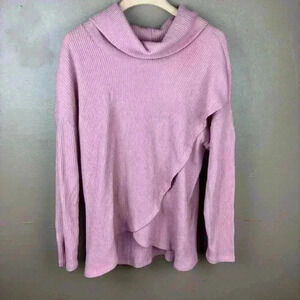 Chelsea & Theodore Cowl Neck Split Tunic Sweater Salmon Pink Size Small